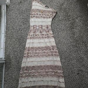 Bebe  One Shoulder Beige and Brown Dress